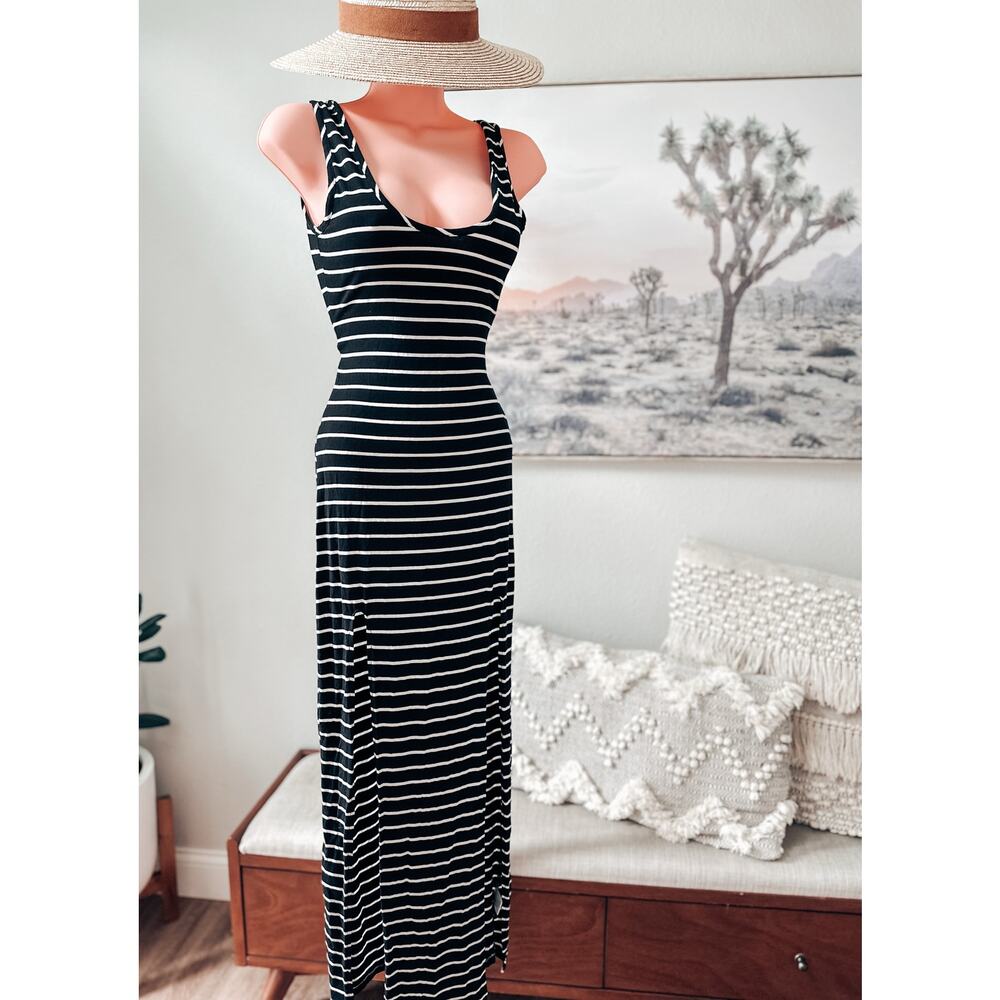 Forbidden Flirtation curve hugging double slit striped maxi dress - Picture 3 of 7